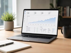 Laptop mit steigender Entwicklung der Google Sichtbarkeit