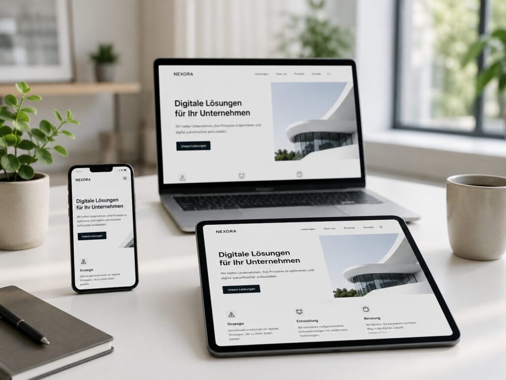 Optimierte Unternehmenswebsite auf Smartphone Tablet und Laptop
