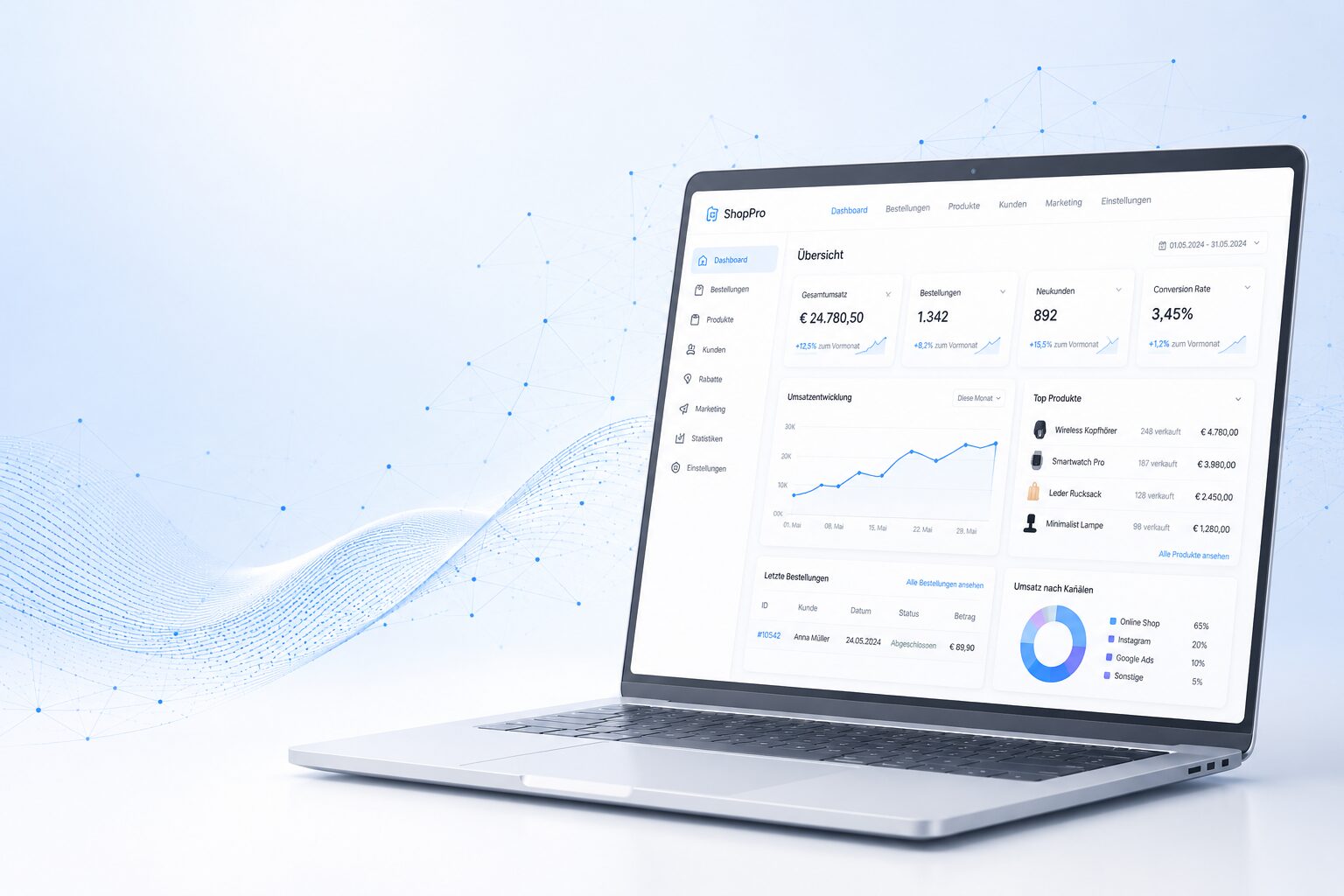 Dashboard für einen Online Shop